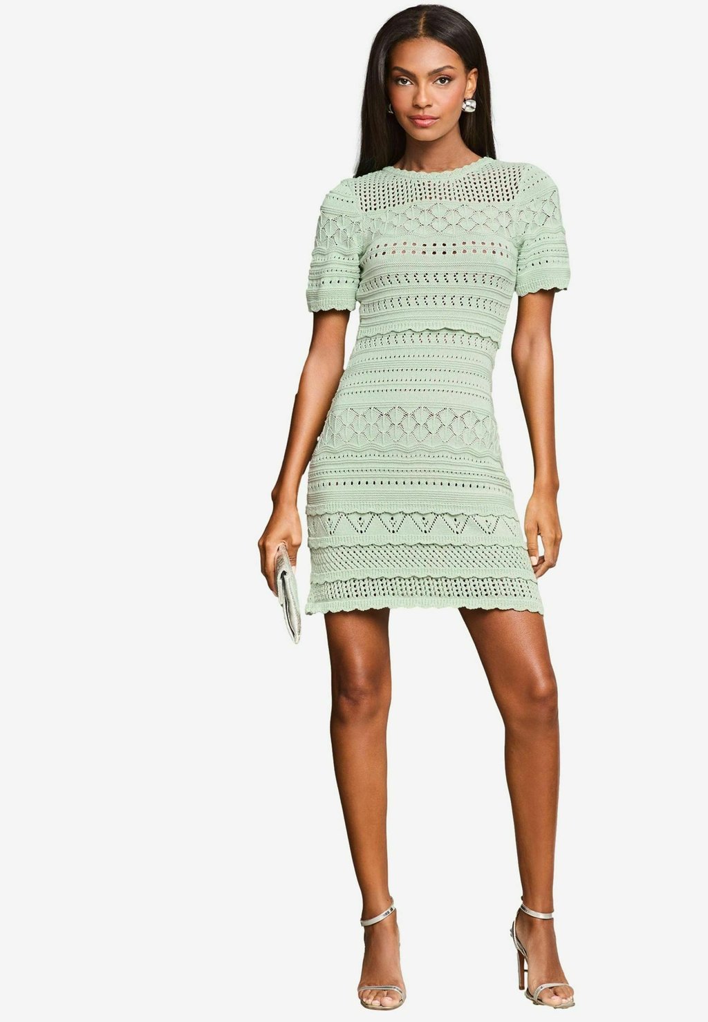 

Платье-джемпер CROCHET FIT AND FLARE SHORT SLEEVE SUMMER Lipsy, зеленый