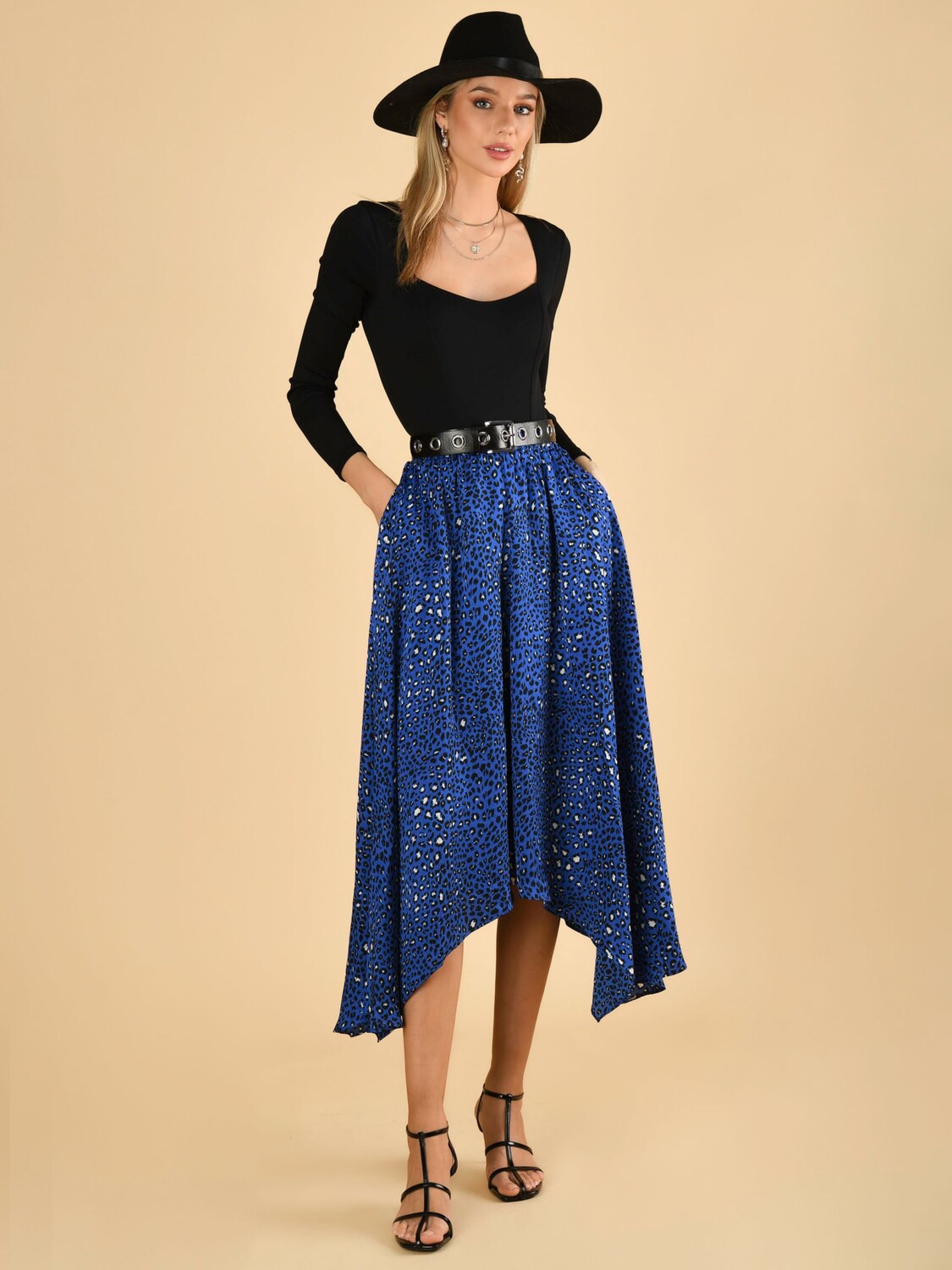 

Юбка-платформа с анималистическим принтом Jolie Moi, синий с изображением животных