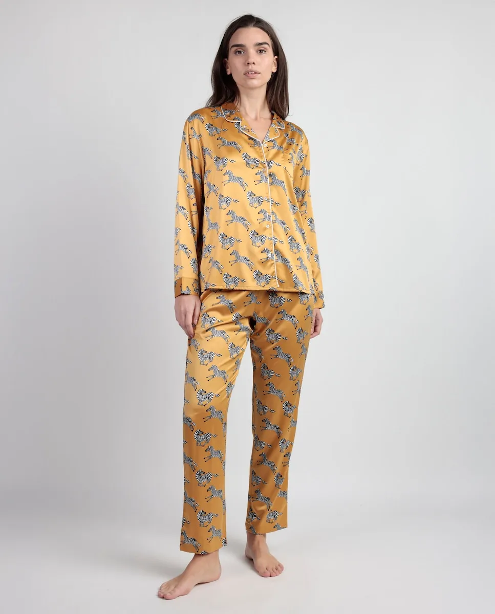 

Женская длинная открытая пижама из сатиновой ткани Admas, горчичный