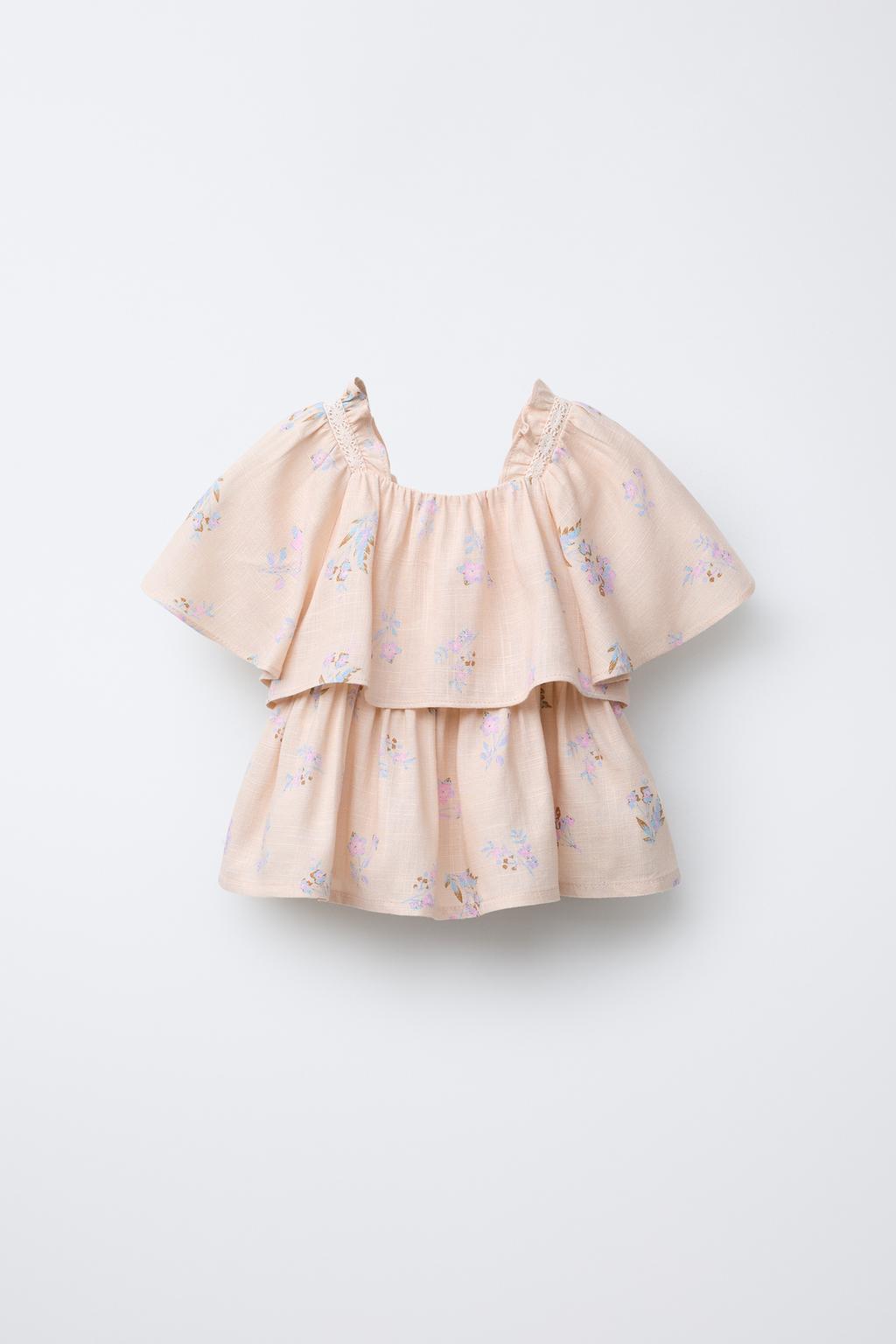

Льняная блузка с рюшами ZARA, цвет Peach
