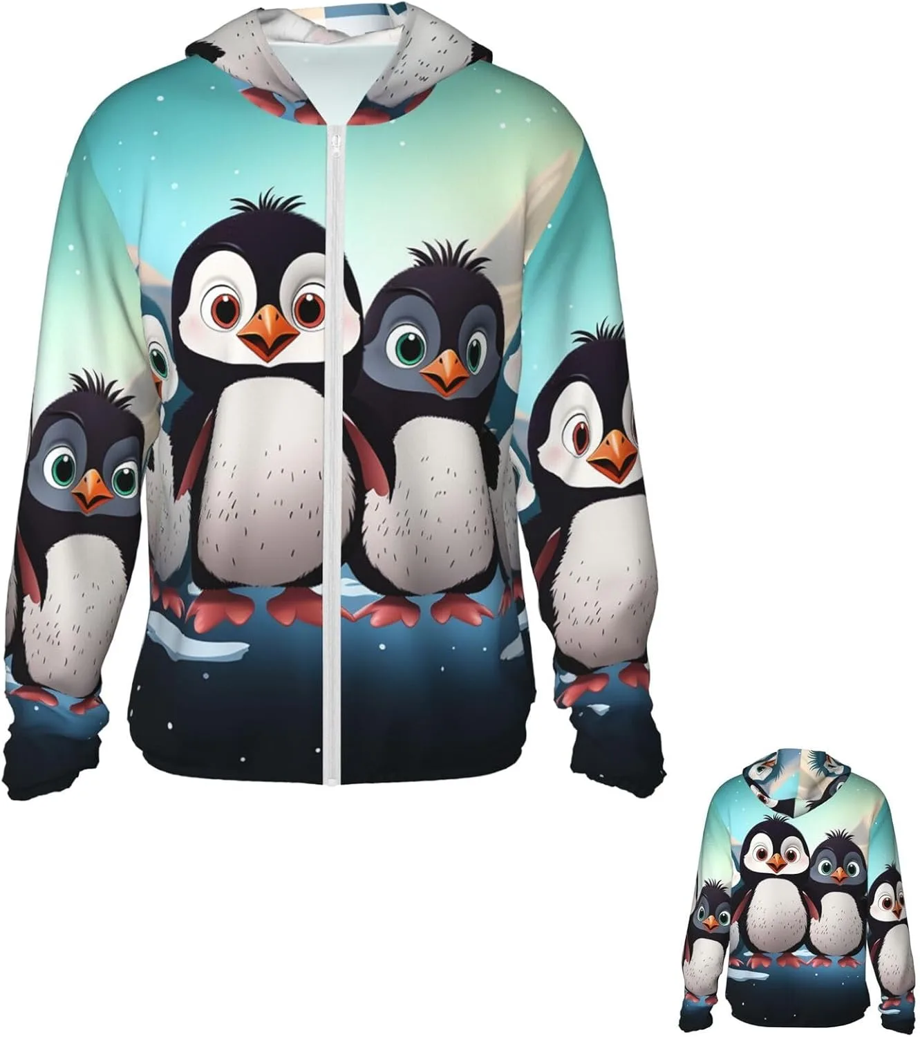 

Толстовка с капюшоном Five Cute Penguins для защиты от солнца UPF 50+, с длинным рукавом и карманами PPTHSNVB