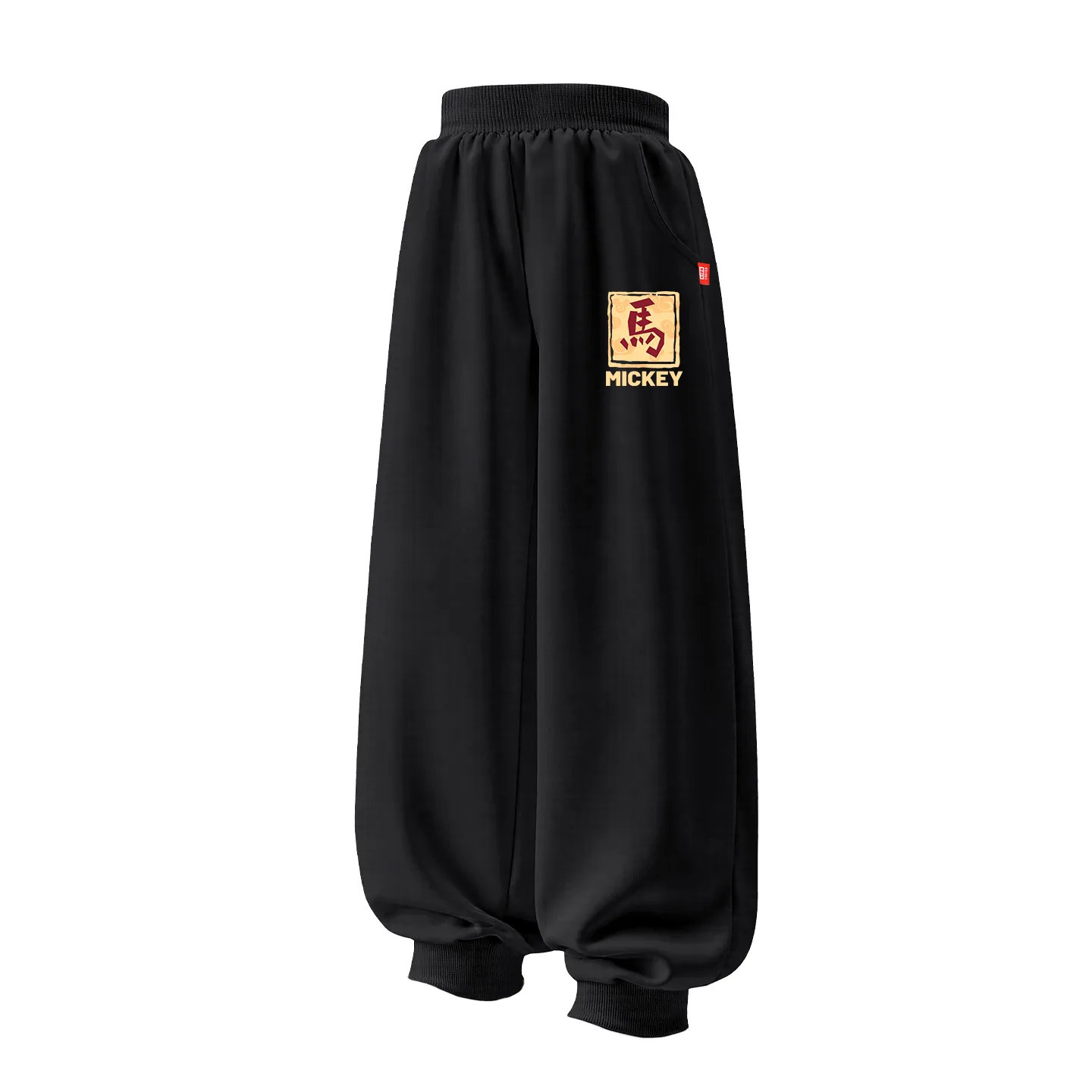 Детские вязаные спортивные штаны Disney, [Thickened and Fleece-Lined]De Fu Ma Logo K Black