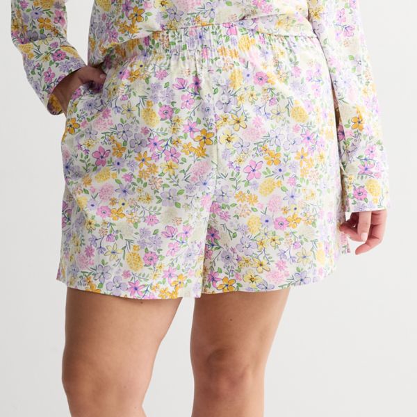 

Тканые раздельные шорты для сна больших размеров Sonoma Goods For Life, цвет white floral