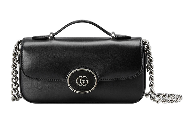 

Кожаная портативная мини-сумка через плечо женская черная GUCCI