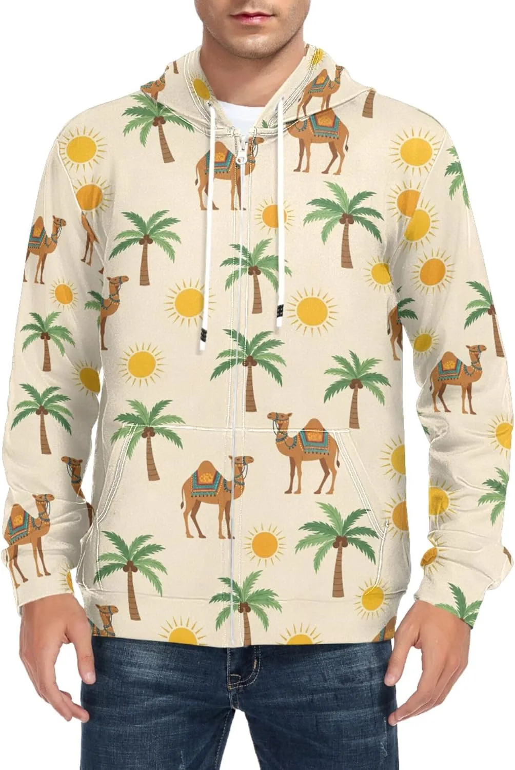 

Мужская толстовка с капюшоном на молнии, принт Desert Scene, с карманом CUPADA