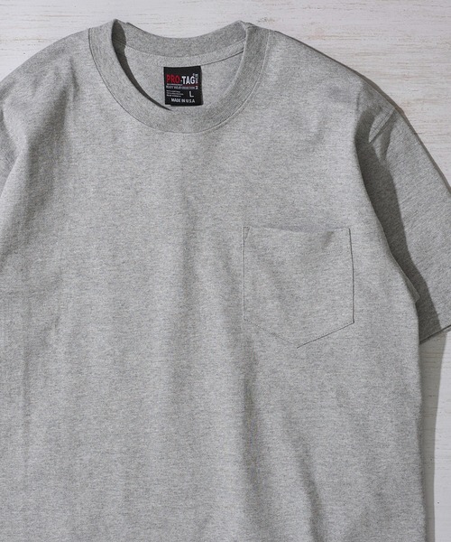 

PRO・TAG Футболка с коротким рукавом из плотной ткани с карманом, серая