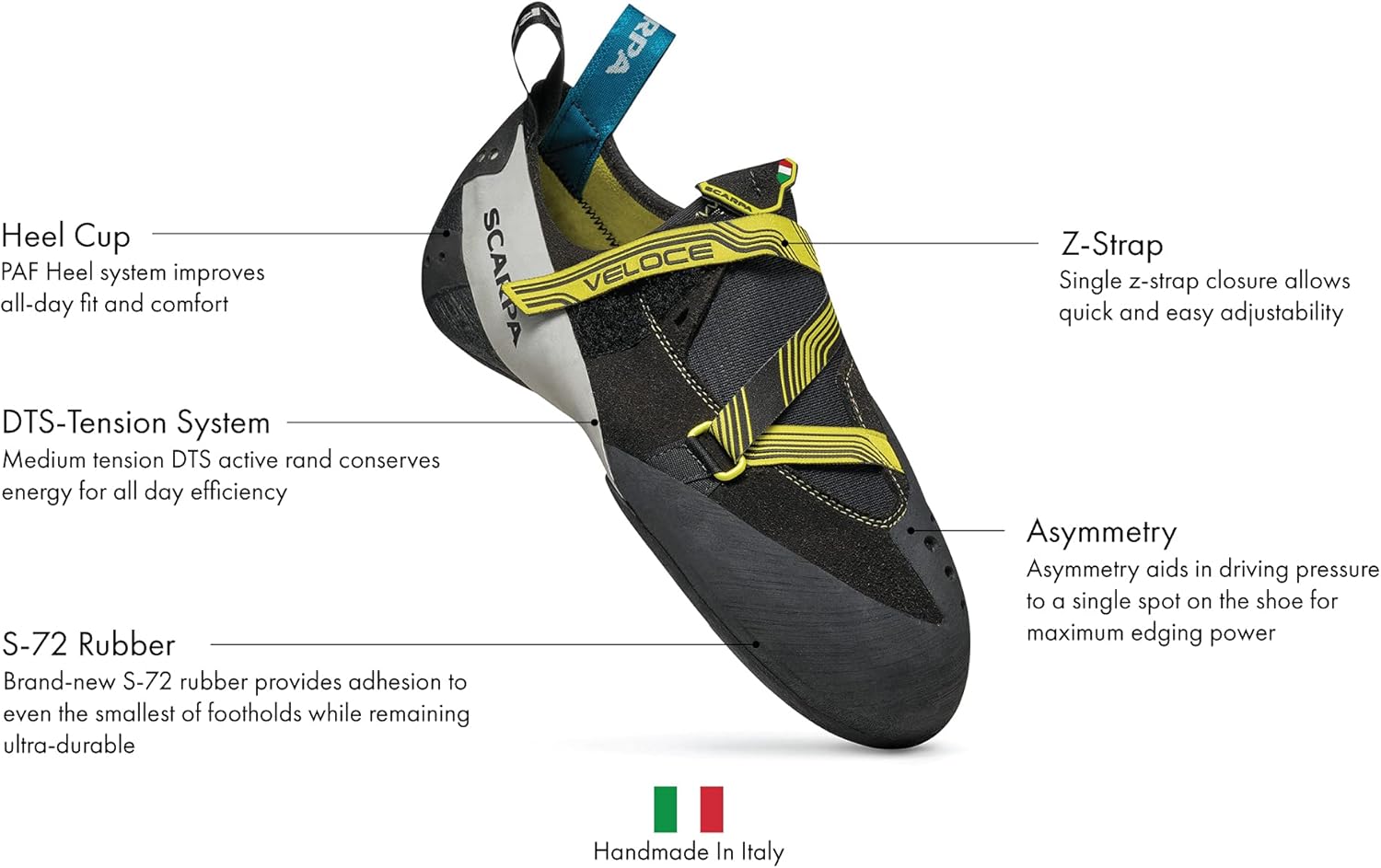 Мужские скальные туфли SCARPA Veloce для зала, черный/желтый — фото 2