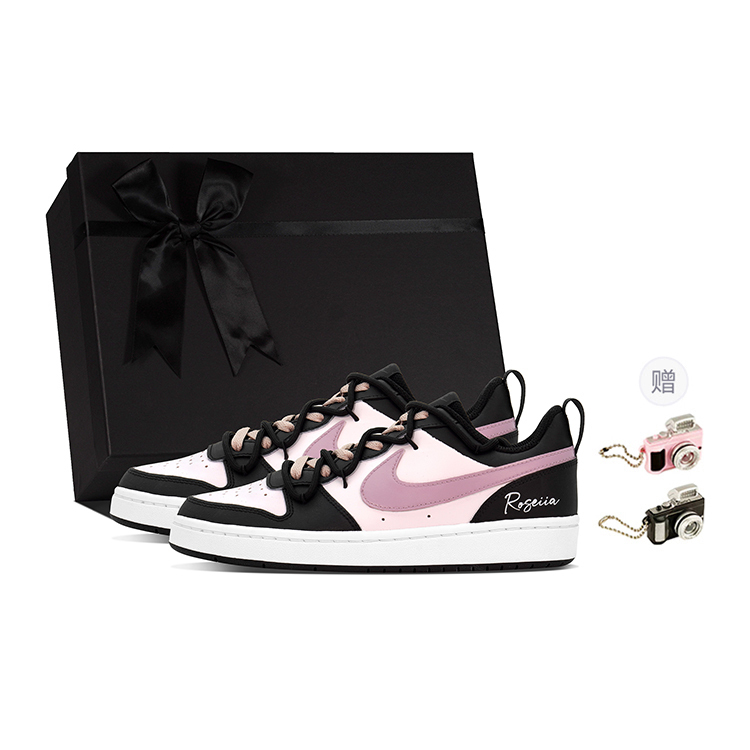 

Nike Court Borough DEER PINK Raspberry устойчивые к истиранию низкие детские скейтбординг кроссовки Black Pink для подростков