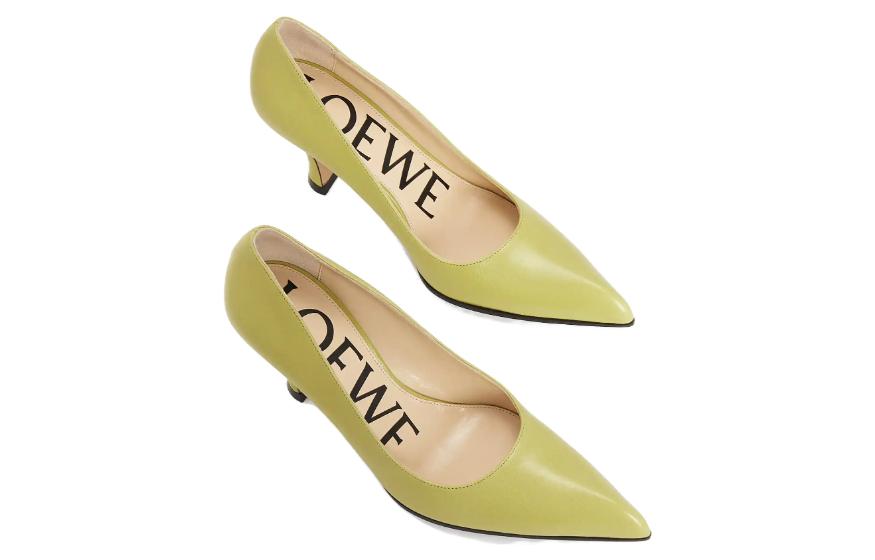 Лодочки на тонком каблуке 7,5 см женские зеленые LOEWE, Матча — фото 4