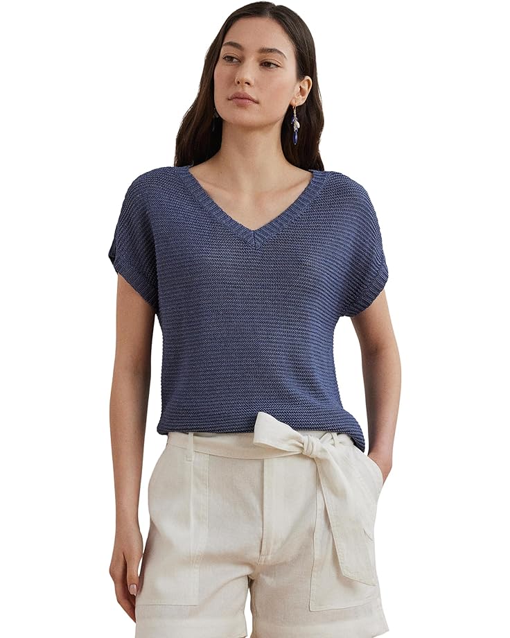 

Свитер Lauren Ralph Lauren Linen-Blend Short-Sleeve V-Neck Sweater, цвет Capri Blue