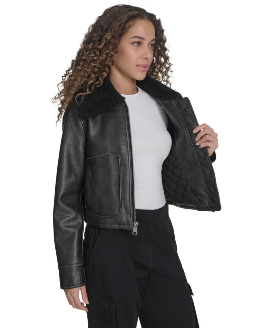 Женская куртка-авиатор из искусственной кожи стандартного размера Levi's, Black — фото 3