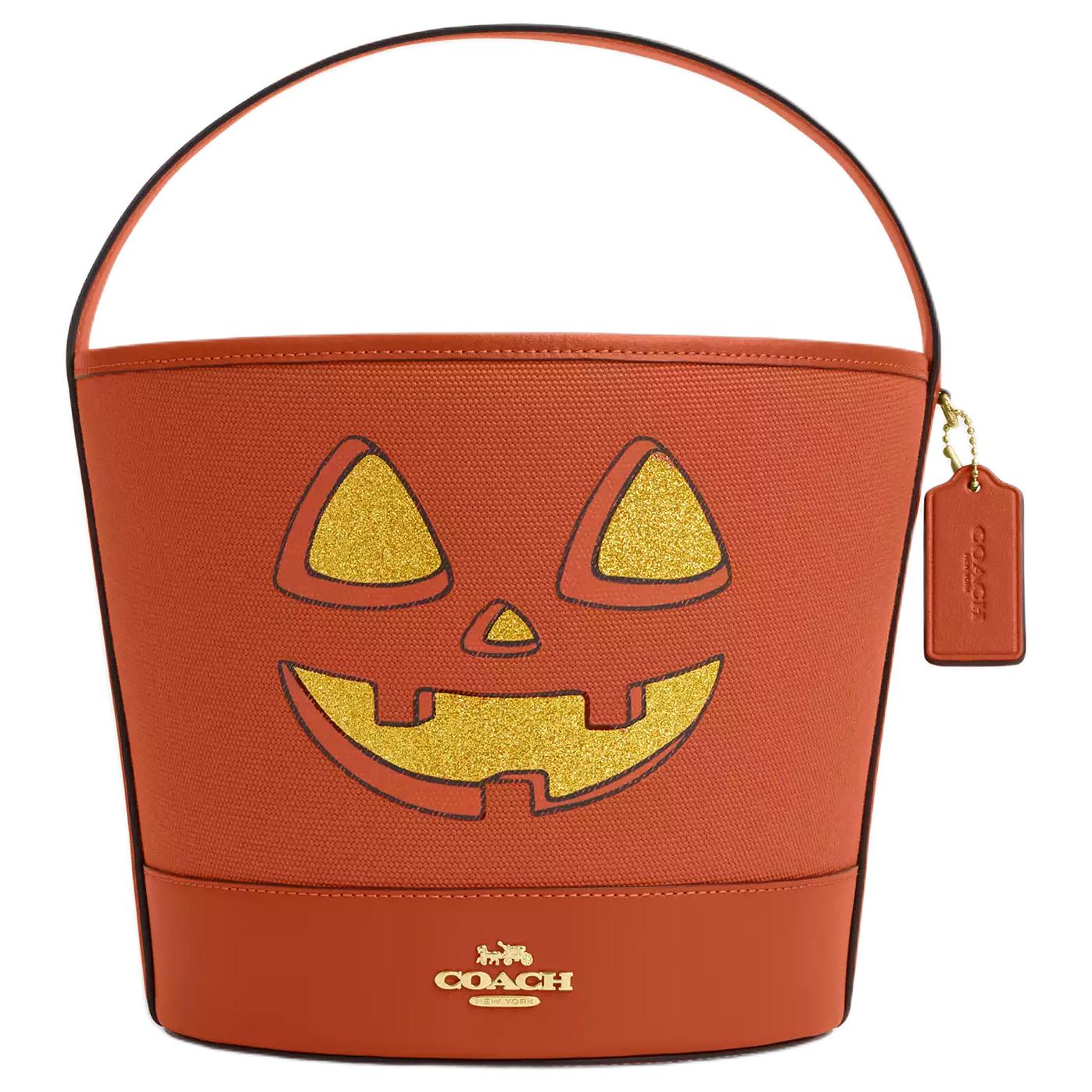 

Сумка-ведро из холста среднего размера женская золотая разноцветная темно-оранжевая COACH