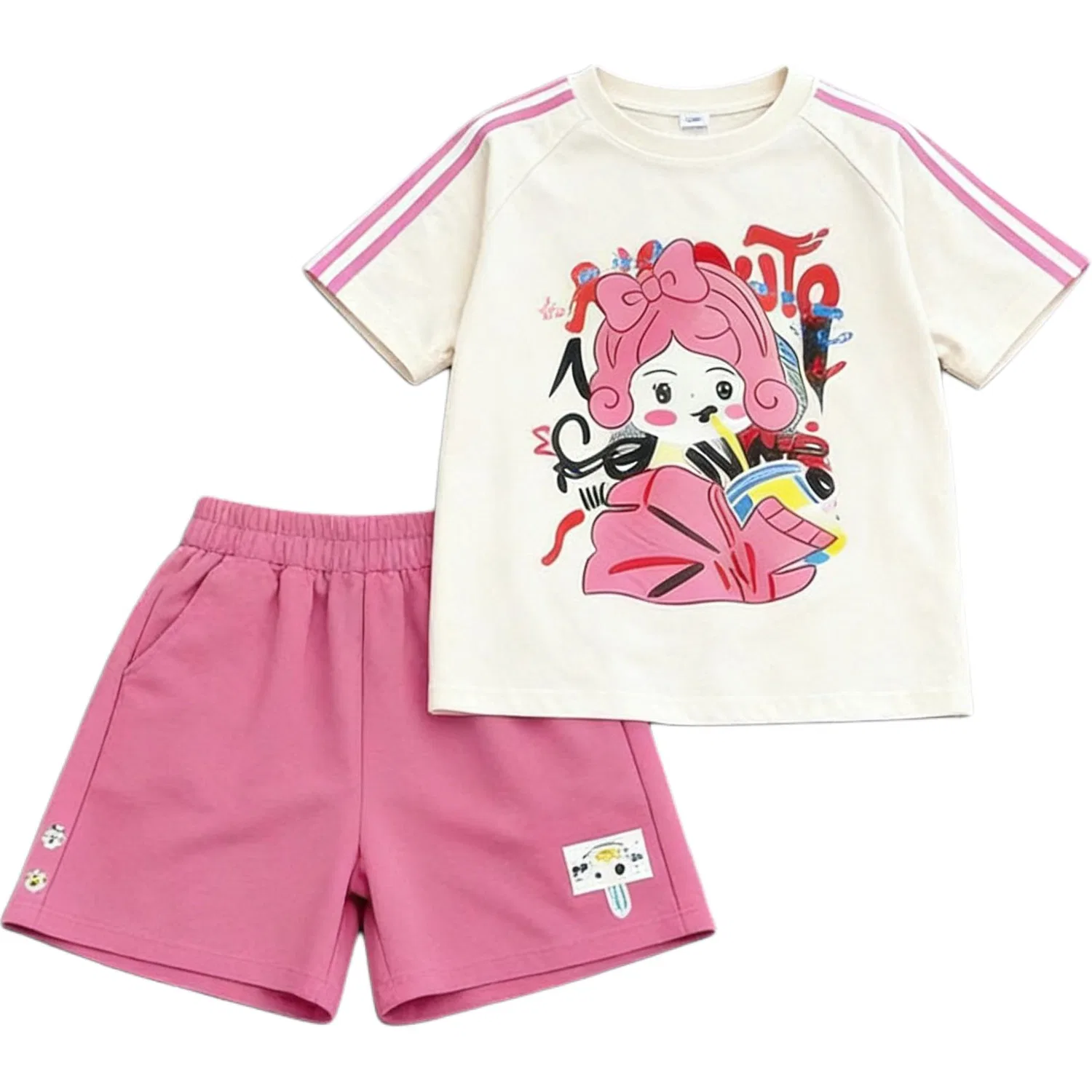Детская спортивная одежда Casual с круглым вырезом Disney, Ecru/Pink