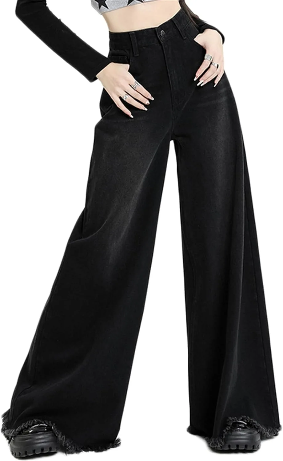 

Женские джинсы-клеш с классическим рваным краем ZH8FCHAN