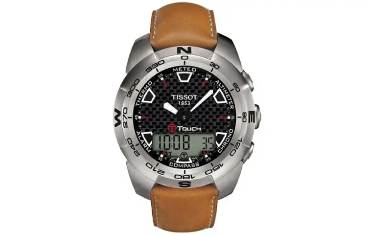 

TISSOT Часы T Touch Smart Collection Quartz Movement Men's Watch Watch 43.6mm Black Dial Titanium Watch Case Leather Strap, Black Dial