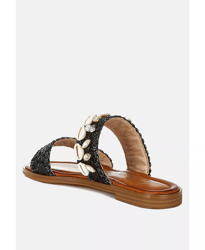 Сандалии Slip On из рафии с принтом "моллюски" London Rag, черный — фото 2