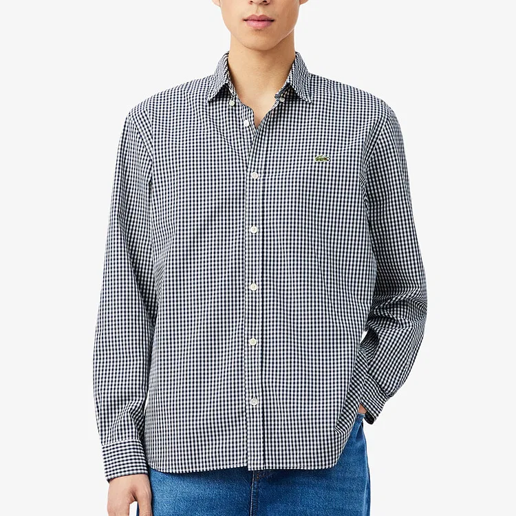 Рубашка мужская Lacoste с отложным воротником, клетка, черный Plaid — фото 4
