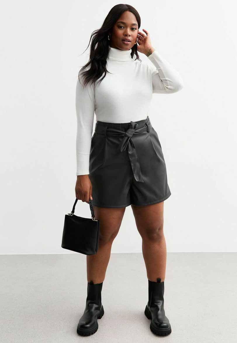 

Шорты CURVES TIE WAIST FAUX LEATHER New Look Curves, черный