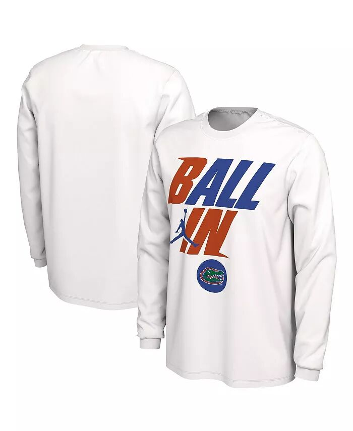 

Мужская белая футболка Florida Gators Ball In Bench с длинным рукавом Jordan
