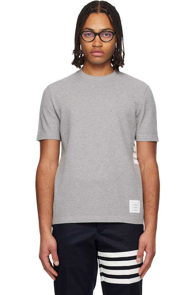 

Thom Browne Классическая серая футболка пике с четырьмя полосами