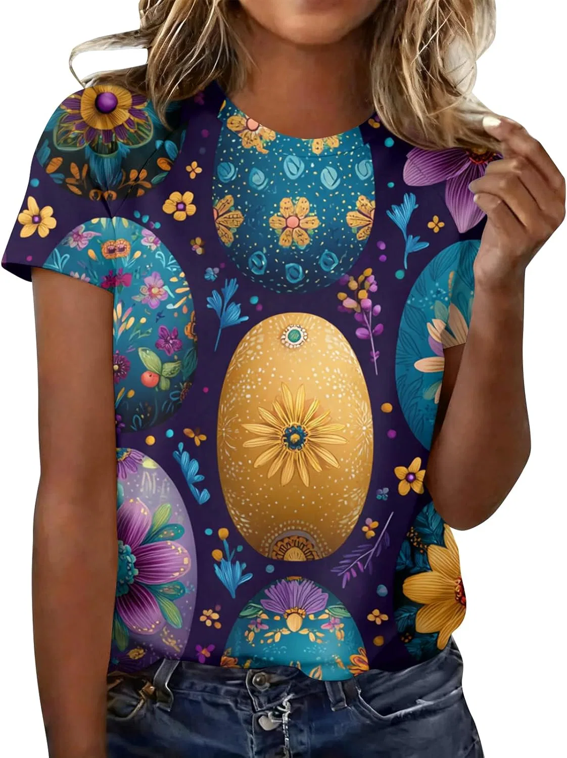 Женская блуза Easter Printed, 92% полиэстер 8% спандекс, 3-dark Blue