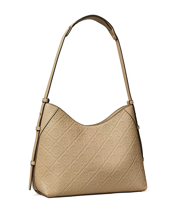 

Сумка через плечо среднего размера с монограммой T и мягкой галькой. Tory Burch, бежевый