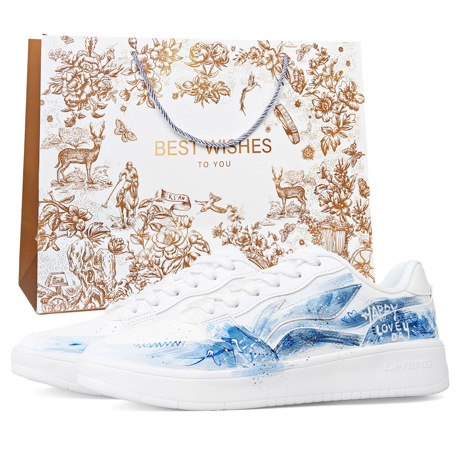 

Li Ning Sycee Synthetic Leather Cushioning Height Increasing Abrasion Resistant Slip Resistant Low top Skateboard Shoes Li-Ning, синий белый