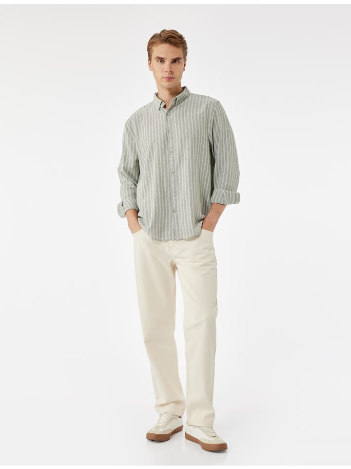 

KOTON Рубашка с длинными рукавами в зеленую полоску