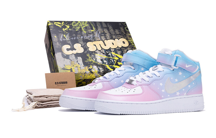

Кроссовки Nike Air Force 1 Skateboard Shoes Women's Mid-Top Blue Pink