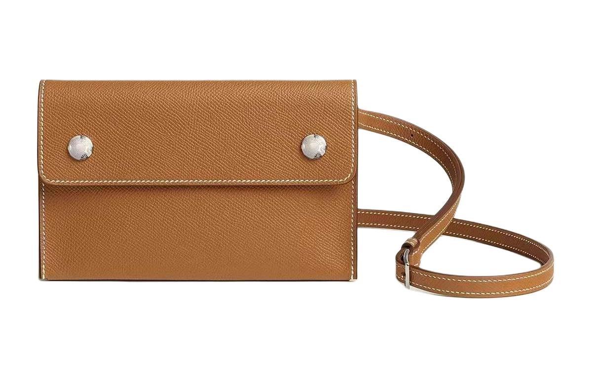 

HERMES Кожаный кошелек Эпсом Мужская сумка кроссбоди Мужская сумка через плечо Цвет золотисто-коричневый размер 37, 37 Gold Gold Brown