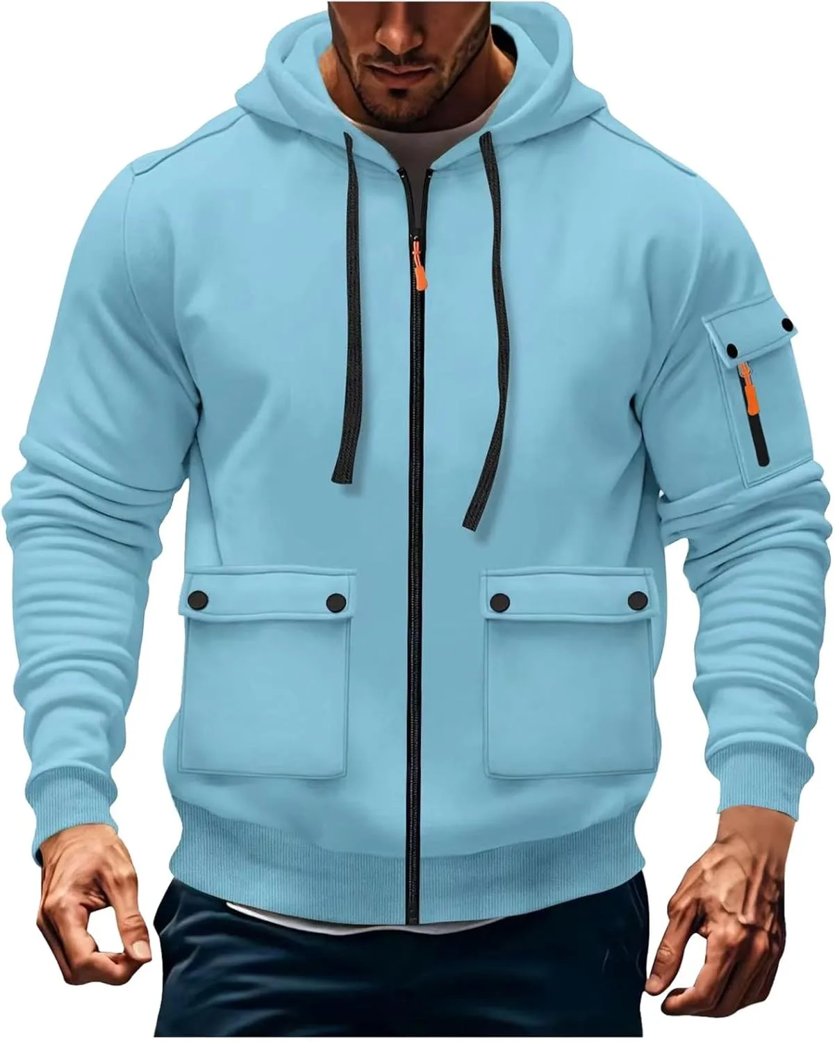 

Карго-худи для мужчин Vintage Trucker с длинными рукавами и молнией CAOQAO