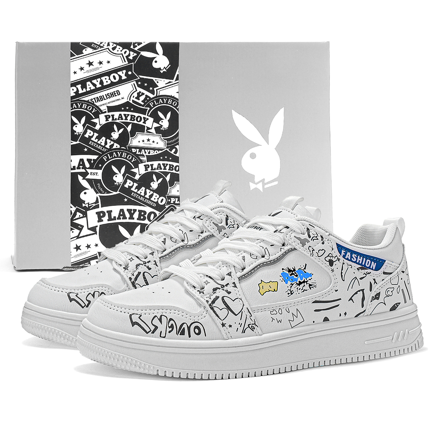 

Playboy Мужские низкие скейтерские кроссовки синие [подарочный набор], цвет Blue[Gift Box Set]