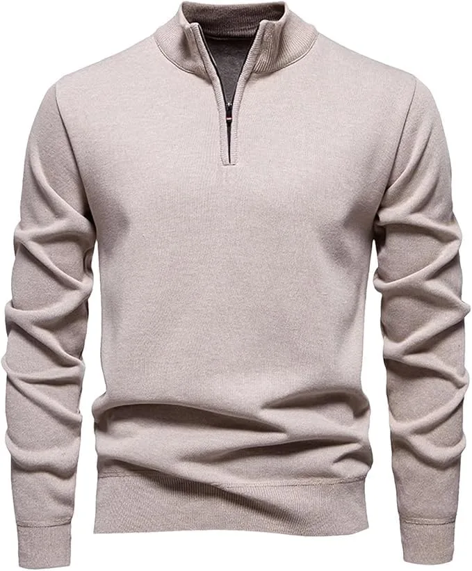 

Мужской свитер с четвертью молнией, casual, slim fit, с воротником-поло