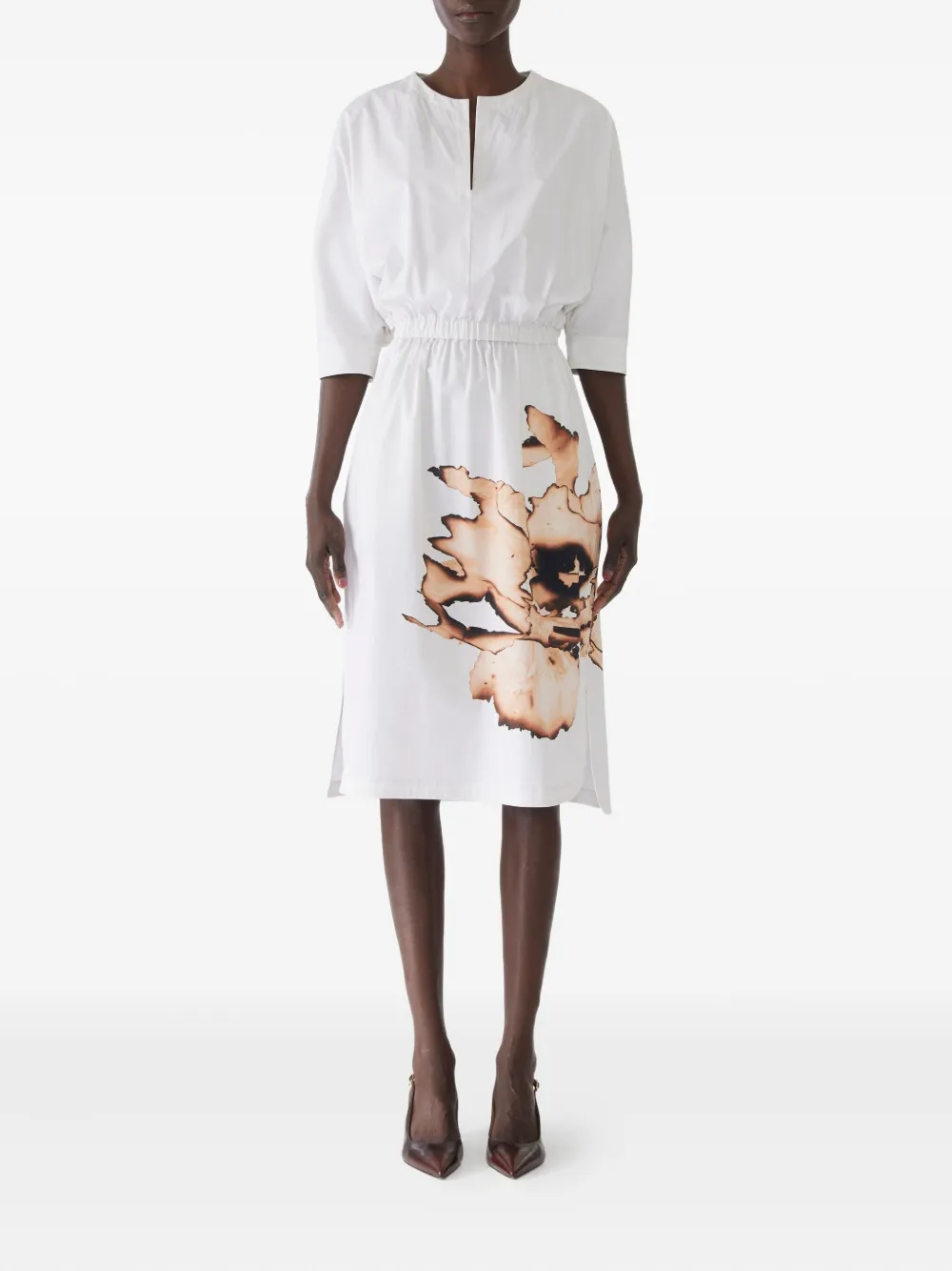 

Платье миди с эластичным поясом и цветочным принтом Jason Wu Collection, белый