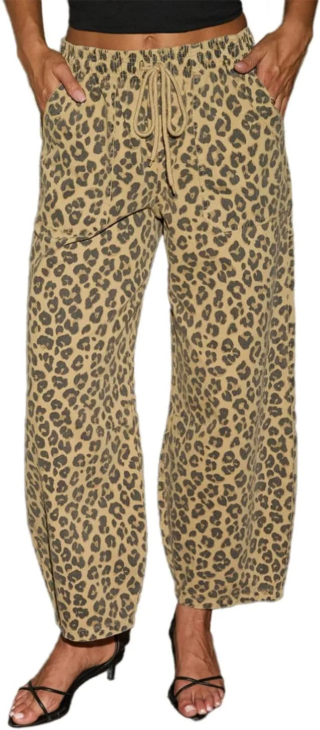 

Брюки-барашки для женщин с принтом леопард, высокие на талии watersouprty