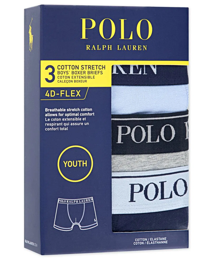 Комплект из 3 трусов-боксеров с логотипом для мальчиков 8-20 лет Polo Ralph Lauren, синий — фото 4