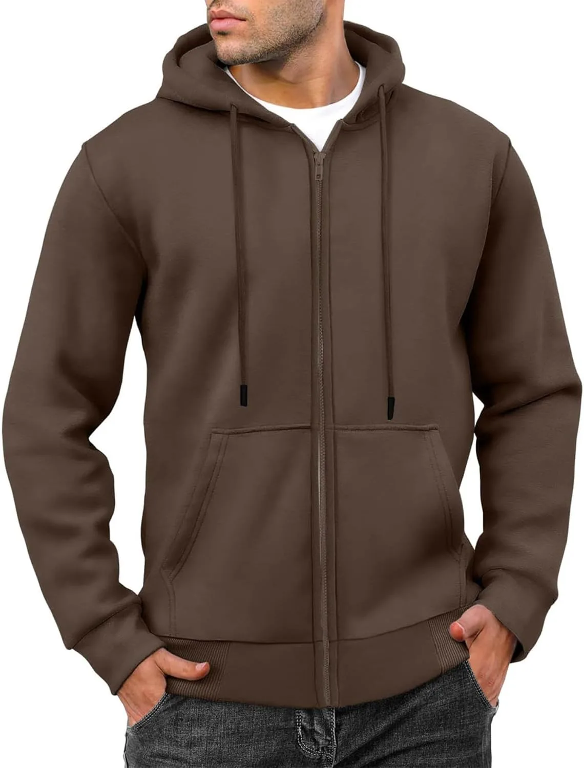 Мужская худи на молнии с карманами Slim Fit