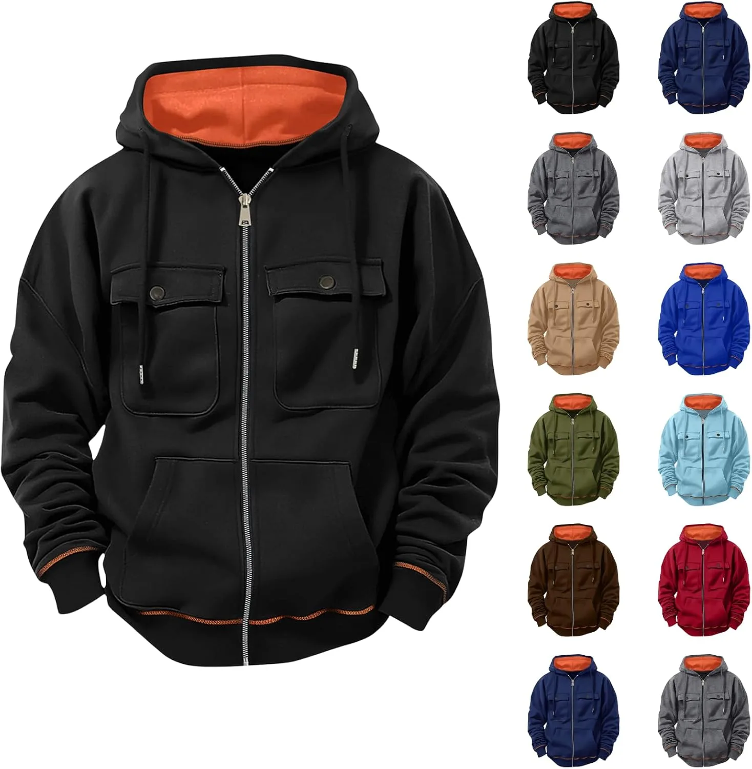 

Мужская толстовка с капюшоном на молнии ABABC, флисовая, с карманами