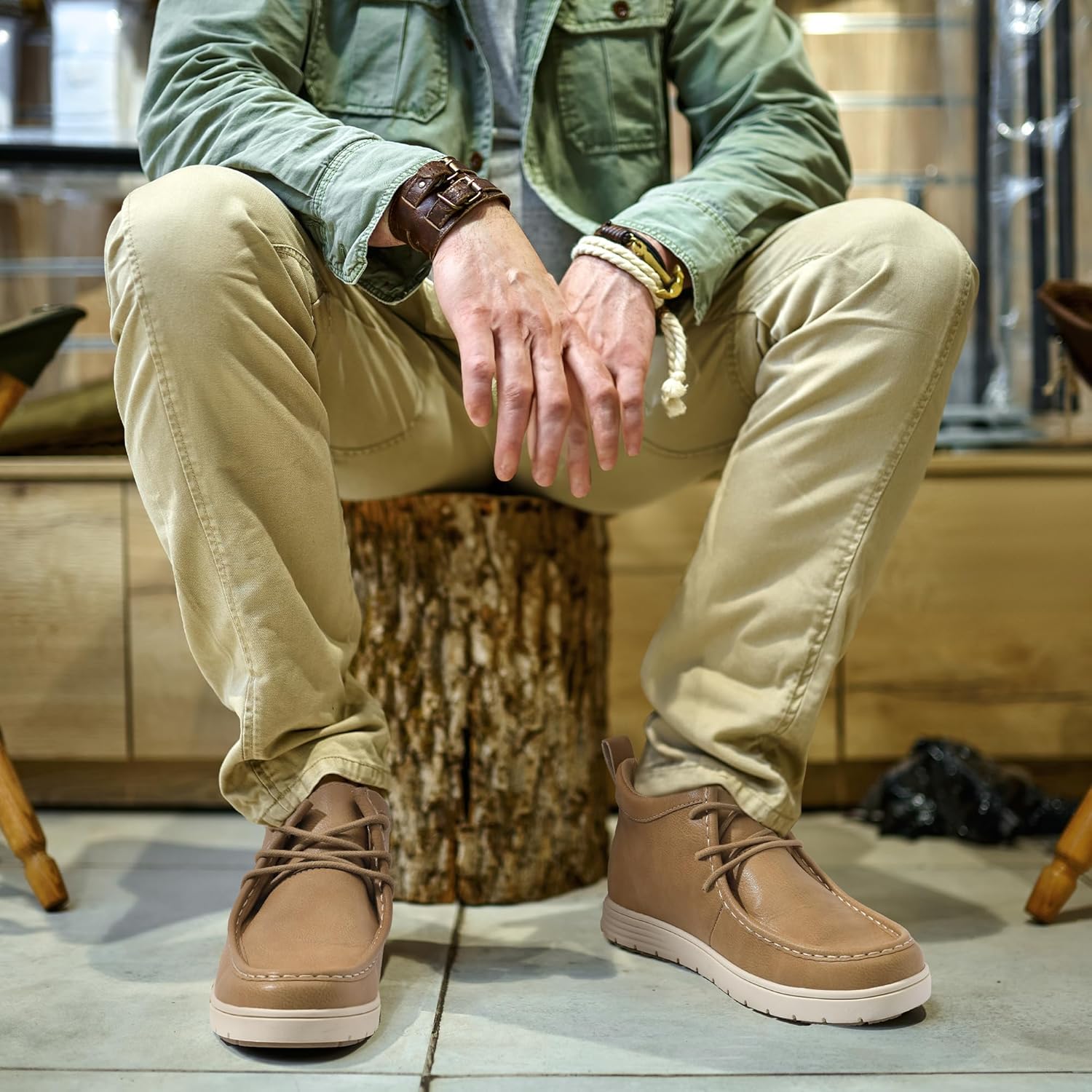 Мужские повседневные лоферы shoeslocker Чукка ботинки на босу ногу с шнуровкой, бежевый — фото 2