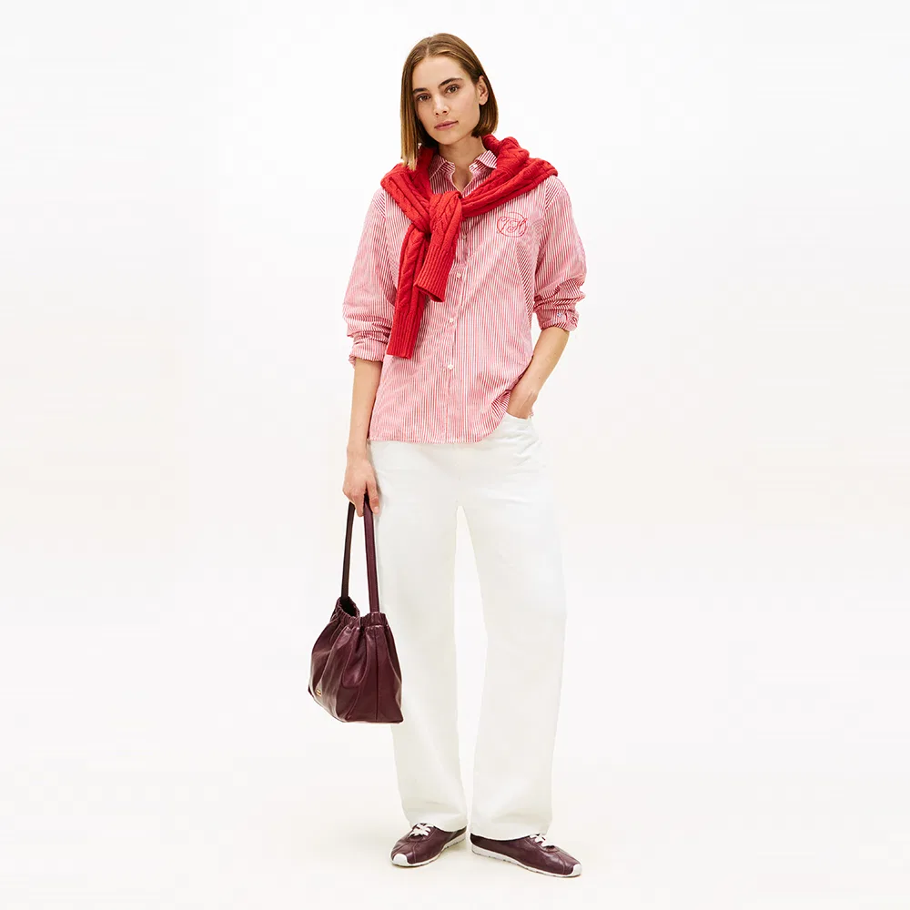 Женская хлопковая рубашка в полоску Easy Shirt коралловая от Tommy Hilfiger Women — фото 3