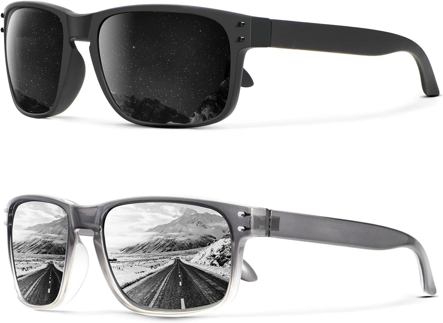 

Поляризованные солнцезащитные очки KALIYADI для мужчин и женщин в винтажном стиле, подходят для рыбалки, бега, вождения и защиты от УФ-излучения, (2 Pack) Grey& Black Rivet/Silver