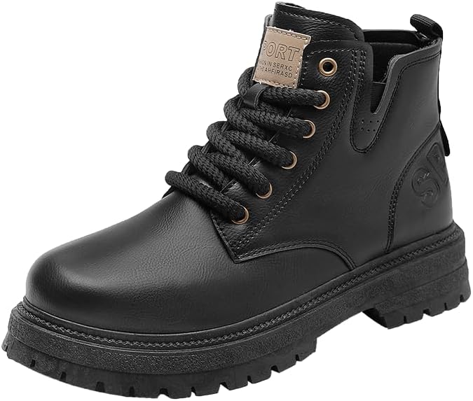 

Мужские повседневные ботинки Мотоциклетные боевые ботинки с коротким голенищем Мужские модные кожаные кроссовки Высокие толстая подошва Ботинки для ходьбы Hhhchpm, черный