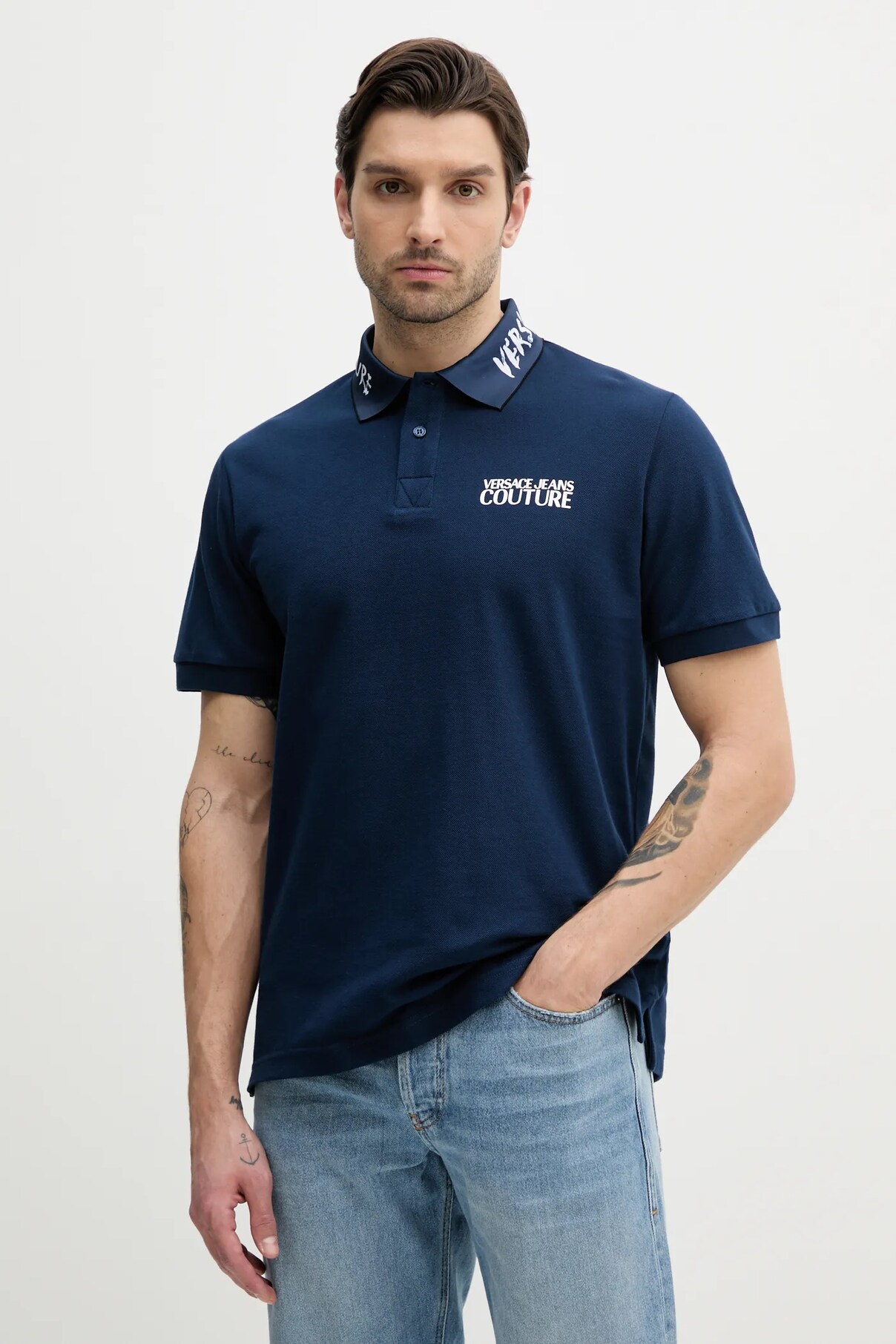

Поло из хлопка Versace Jeans Couture, темно-синий
