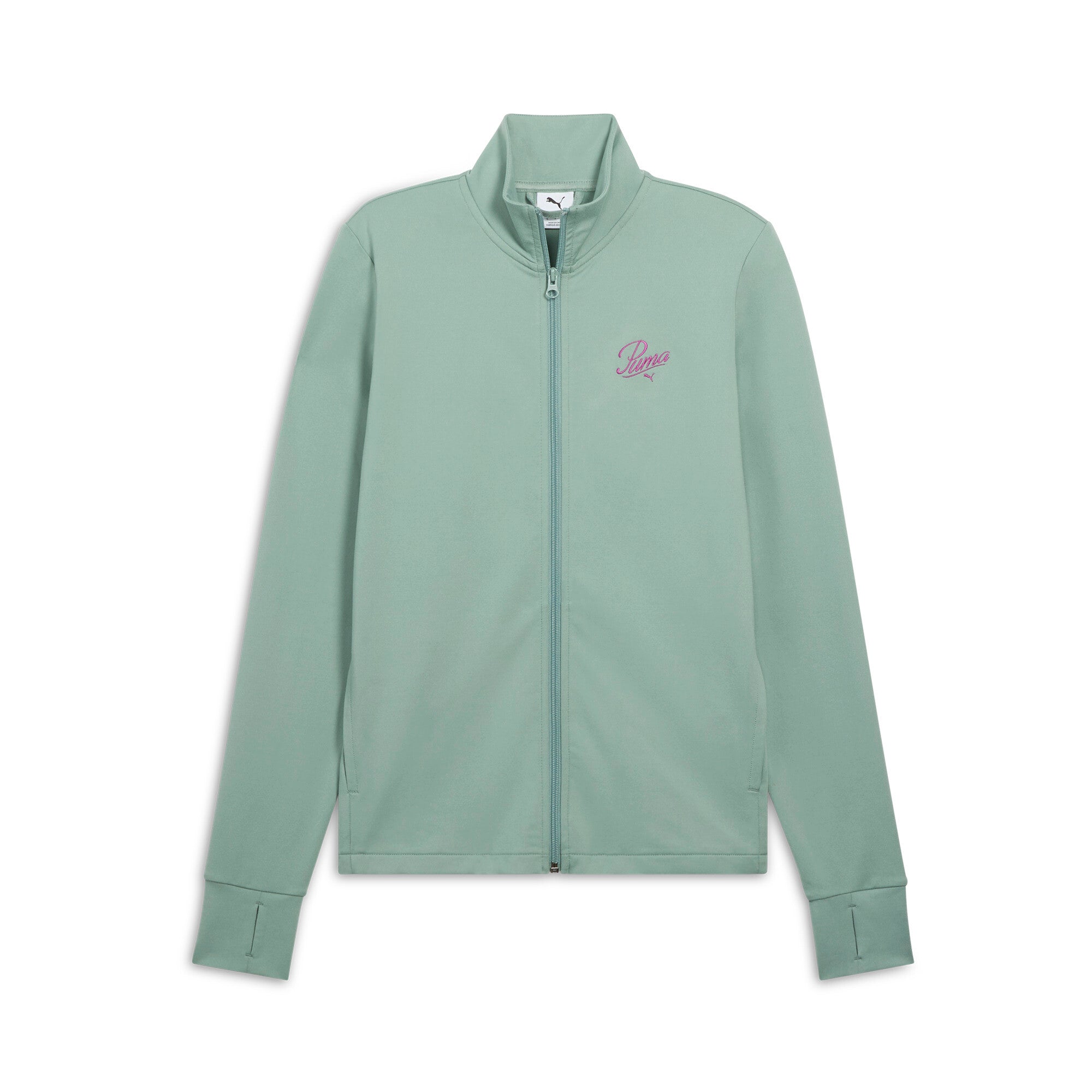 

Женская куртка PUMA ESS Script с застежкой-молнией на всю длину, цвет green moon