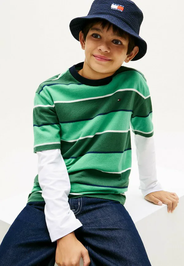 Футболка в полоску с персиковым принтом в стиле регби Tommy Hilfiger, Bahama Green Stripe — фото 4
