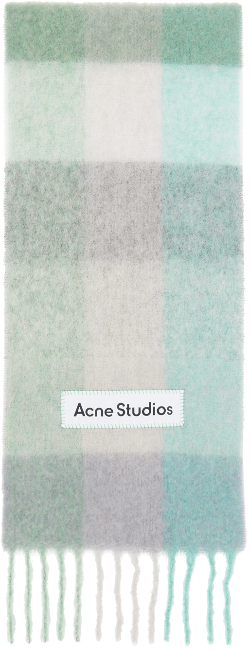 

Шарф из мохера в сине-зеленую клетку Acne Studios, Turquoise/Grey/Mint green