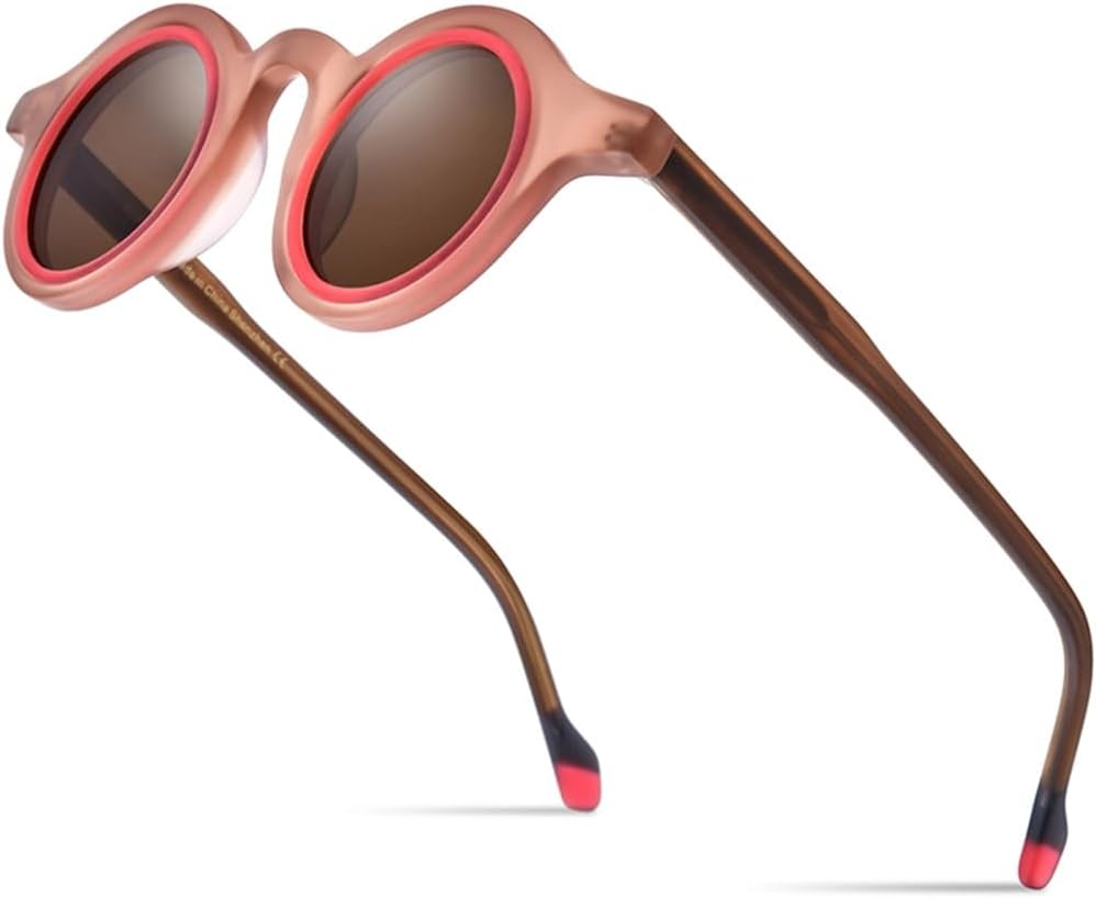 

Матовые ацетатные поляризованные солнцезащитные очки для мужчин с двойной петлей, ретро-стиль, маленькие круглые солнцезащитные очки UV400 для женщин MTZJH, Matte Brown Tea