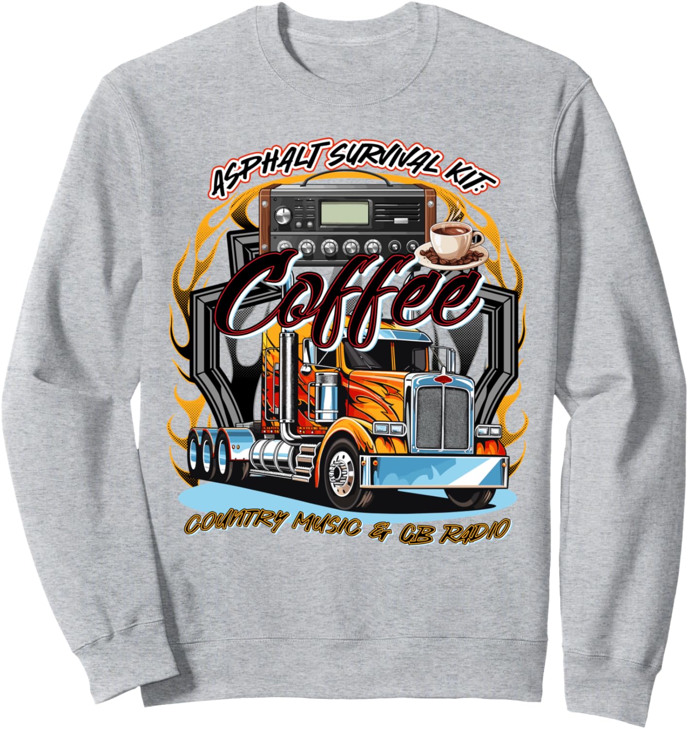 

Толстовка с забавным принтом «Выживание на асфальте», «Кофе», «Кантри-музыка», «Следопыт CB-радио», «Забавная толстовка» Four1Nine Truckers Official, серый