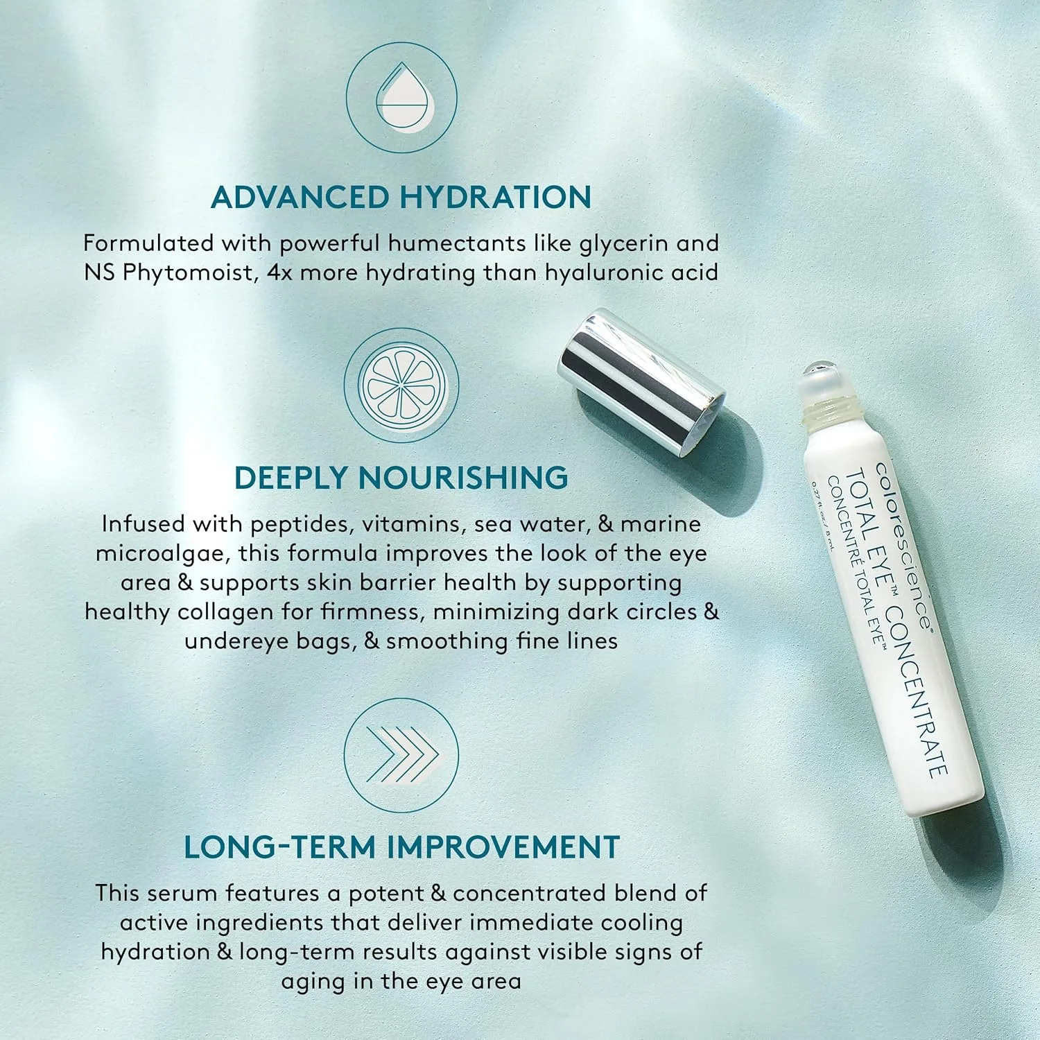 Сыворотка для глаз Colorescience Total Eye Concentrate Serum, 0,27 жидких унций, для борьбы с темными кругами, отечностью, мелкими морщинами и обезвоживанием. — фото 4