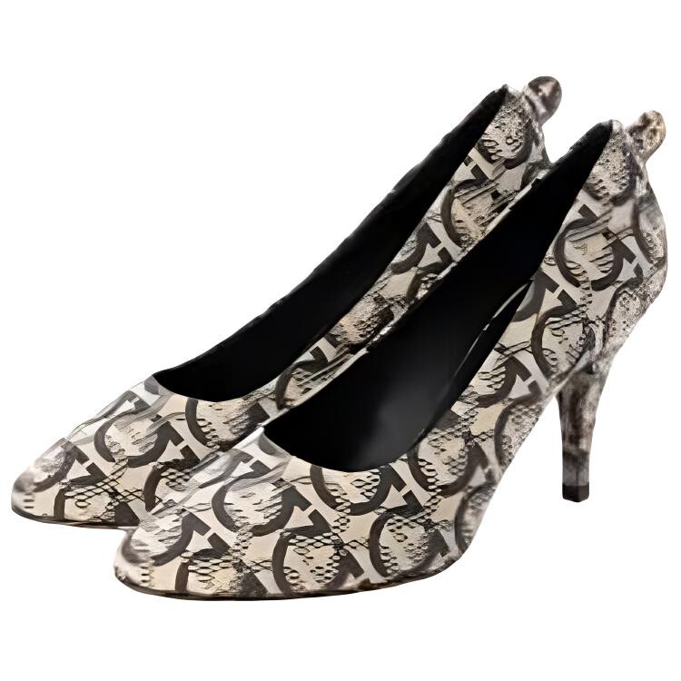 Туфли женские Ferragamo на высоком каблуке, бежевый / черный — фото 3